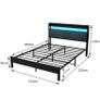 King Size Bed Frames with 5ft Upholstered Wooden Two-shelf Storage Headboard, Charging Station,LED Lights Image 5