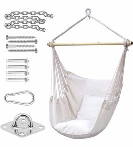 Swing Chair with Hardware Kit: Ohuhu XL Portable Hanging Chairs with 2 Cushions Detachable Metal Support Bar Side Pocket for Indoor Outdoor, Hammock Chair for Patio Bedrooms Teen Girls Room Decor (MULTIPLE COLOURS)