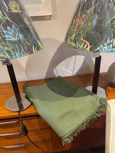 2 Table Lamps with brand new lamp shades ( &K Amsterdam ) and Free IKEA DYTAG green throw