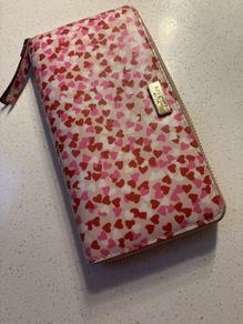 Kate Spade wallet with Pink / Red Hearts Pattern Zip Around Wallet