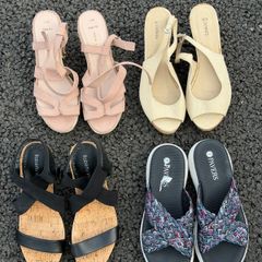 4-Pair Bundle of Ladies Summer Sandals (Wedges and Flat)