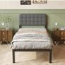 Single Bed Frame with Upholstered Headboard, 36 cm High, Heavy Image 8