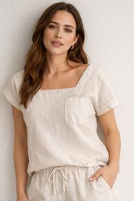 Square-Neck Linen Tank Top/XS