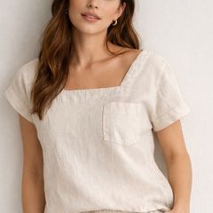 Square-Neck Linen Tank Top/XS