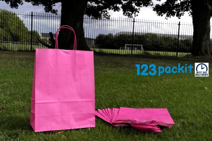 Lot of 20 paper carrier bags Bright pink top quality 100gr 24cm x 31cm x 11cm with twisted handles
