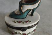 Vintage Antique Oval Ceramic Shoe Trinket Box Hinged Lid Floral Design Jewellery Box Victorian Shoe Trinket Box