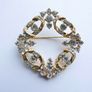 Vintage Brooch Delicate Wreath With Clear Rhinestones Gold Tone Elegant Image 2
