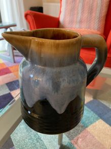 French glazed pottery wine jug 5" tall