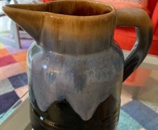 French glazed pottery wine jug 5" tall