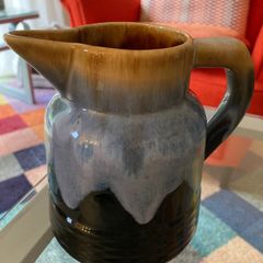 French glazed pottery wine jug 5" tall