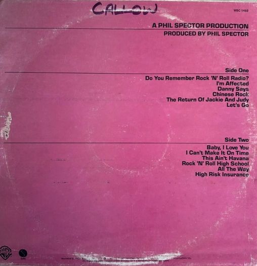 Ramones. End of century South African release. Vinyl nm except for writing on 1 label. Sleeve a bit tatty which is common with South African releases as made with recycled material