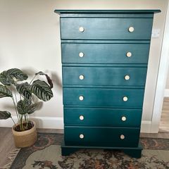 Solid Pine Chest of Drawers, Emerald Green