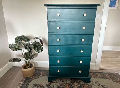 Solid Pine Chest of Drawers, Emerald Green