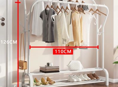 Metal Double Rail Clothes Garment Rack & Shelves NEW