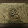 Vintage: Hammered Brass Wood Divided Magazine Rack With Mother & Children Kitchen Scene Image 2
