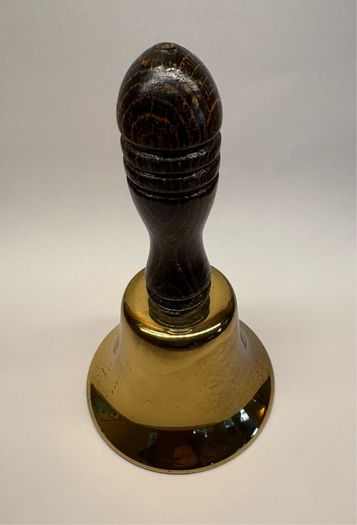 Vintage brass handbell with turned wooden handle / School & Dinner bell