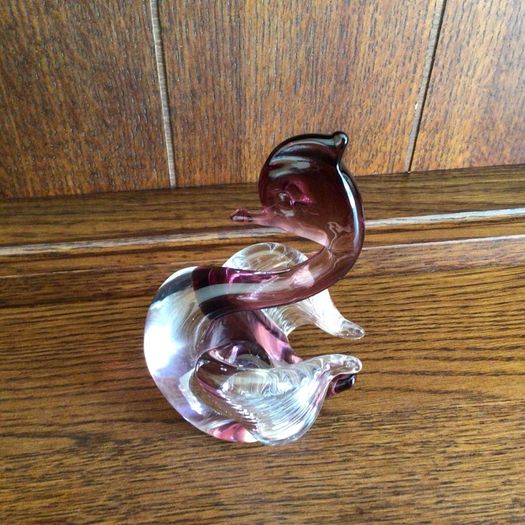 Art Glass Amethyst and Clear Glass Swan