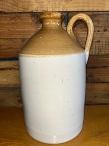 antique two toned stoneware flagon
