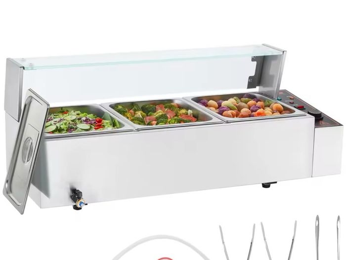 220v 3-Pan Commercial Food Warmer,3 x 8QT Electric Steam Table w/Glass Cover,1500W Countertop Stainless Steel Buffet Bain Marie