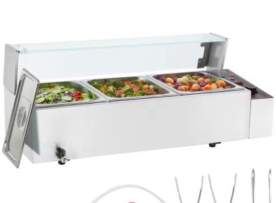 220v 3-Pan Commercial Food Warmer,3 x 8QT Electric Steam Table w/Glass Cover,1500W Countertop Stainless Steel Buffet Bain Marie