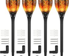 Solar Lights Outdoor Garden, 4 Pack 33LED Waterproof Solar Flickering Dancing Flame Pathway Lights, Dusk to Dawn Auto On and Off for Garden Patio Deck Yard Driveway Pathway (FREE POSTAGE)