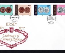 1977 Jersey Centenary of Currency Reform Commemorative Stamps First Day Cover (FDC)