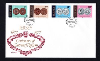 1977 Jersey Centenary of Currency Reform Commemorative Stamps First Day Cover (FDC)