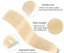 Adhesive Human Hair Extensions Invisible Tape Blonde 50g 55cm. Colour 613
