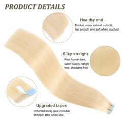 Adhesive Human Hair Extensions Invisible Tape Blonde 50g 55cm. Colour 613