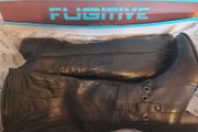 RRP 160 Eur French Design Real Leather Ladies Tall boots noir black perforated Fugitive new boxed size 5 LAST PAIR LEFT