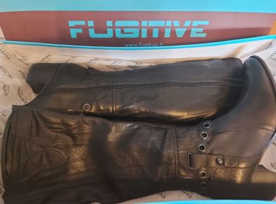 RRP 160 Eur French Design Real Leather Ladies Tall boots noir black perforated Fugitive new boxed size 5 LAST PAIR LEFT
