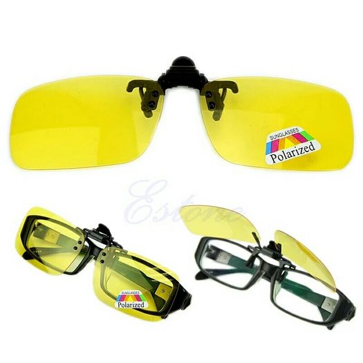 New clipon sunglasses. Brown green yellow grey