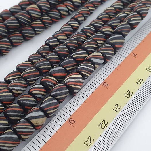 Vintage African Style MultiColor Stripe Black 7mm-8mm Glass Beads Necklace Strand