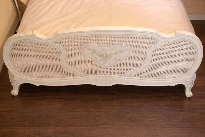 Vintage French Style Rattan / Cane Bed Frame - Cream Antique Finish - King Size