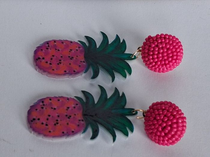 Tropical Hot Pink Seed Bead & Resin Earrings