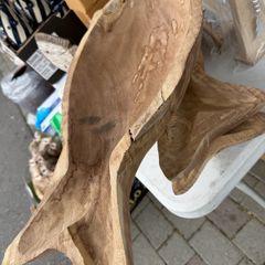 Beautiful hand-carved rustic wooden bowl/platter shaped like a fish. Features stunning natural wood grain patterns and character. Perfect as a unique table centerpiece, fruit bowl, keys tray, or coastal-themed home