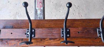 Oak and Iron Antique Coat Hang set of 4 hooks Original to go on the wall or back of door very solid