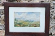 Original Watercolor Countryside Landscape Painting in Dark Wood Frame (Matted)