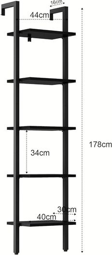 NEW SALE | Bookshelf Wall Mounted, Ladder Shelf, 5-Tier Bookcase Rack, Storage Unit with Metal Frame