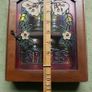 Vintage Wood Spice Rack Cabinet Glass Door Faux Stained Glass 2 Tier 8 Jars Image 8
