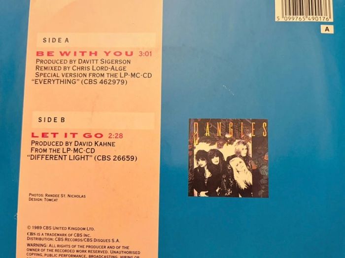 The Bangles Be With You Let It Go 1989 UK 7inch Vinyl Picture Sleeve