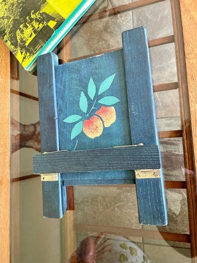 Rustic Teal Blue Wooden Cookbook Stand Folding Recipe Book Holder Tablet iPad Easel
