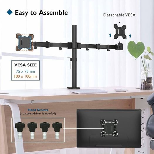 NEW SALE | Ergonomic Dual Monitor Stand for 13-27 inch LCD LED PC Screens for Desks, Height Adjustable Arm Bracket Tilt