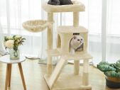 Cat tree with scratching ramp Cat tree with large viewing platform, scratching board, beige