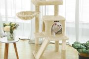 Cat tree with scratching ramp Cat tree with large viewing platform, scratching board, beige