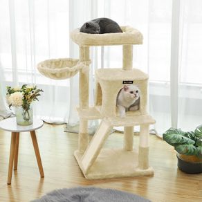 Cat tree with scratching ramp Cat tree with large viewing platform, scratching board, beige