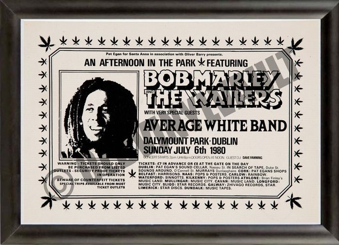 Bob Marley And The Wailers Framed Concert Poster Dalymount Park Dublin 1980 A4 Size