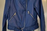 Primark Dark Blue Faux Leather Asymmetrical Moto Biker-Style Jacket