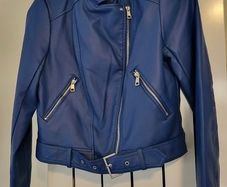 Primark Dark Blue Faux Leather Asymmetrical Moto Biker-Style Jacket