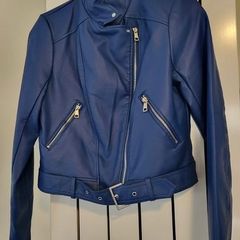 Primark Dark Blue Faux Leather Asymmetrical Moto Biker-Style Jacket